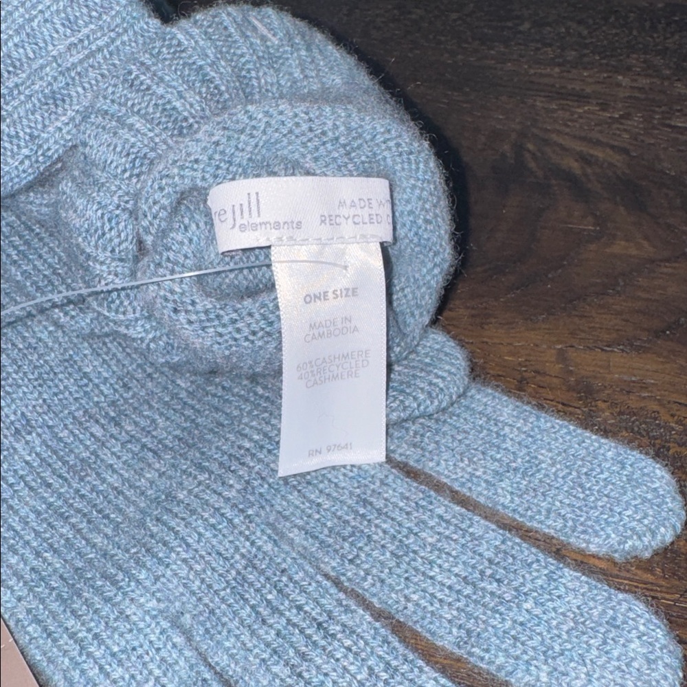 NWT J.Jill Cashmere Cuffed Gloves & Hat - Dusty Teal Heather - Picture 5 of 5